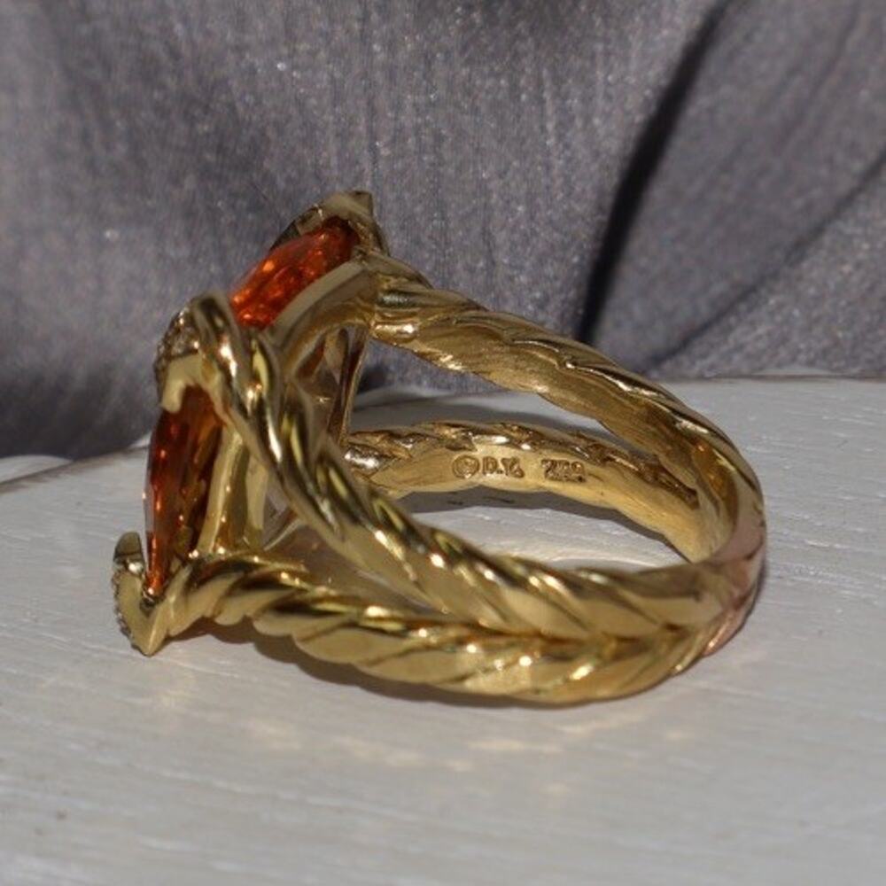 David Yurman 18k Yellow Gold Cushion Citrine & Diamond Ring 9.5G / Sz 6.5 - Picture 6 of 7